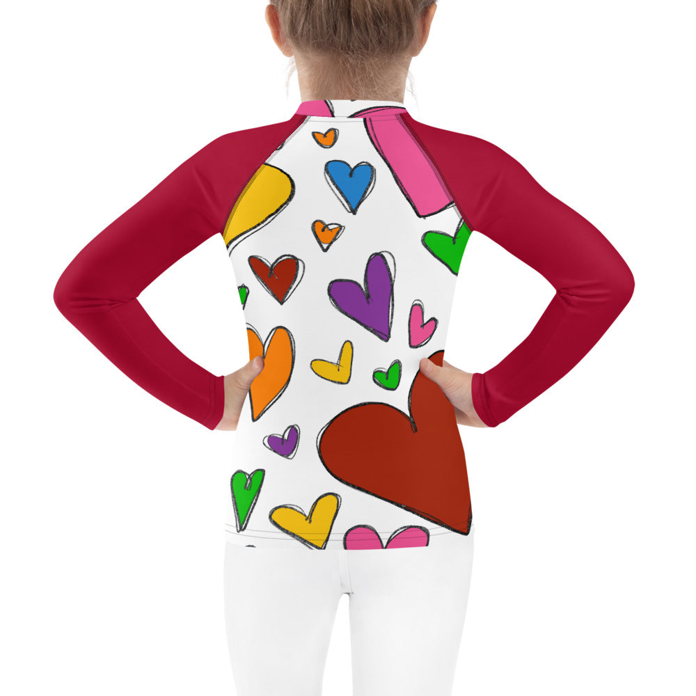 Large Sketch Hearts Kids Rash Guard