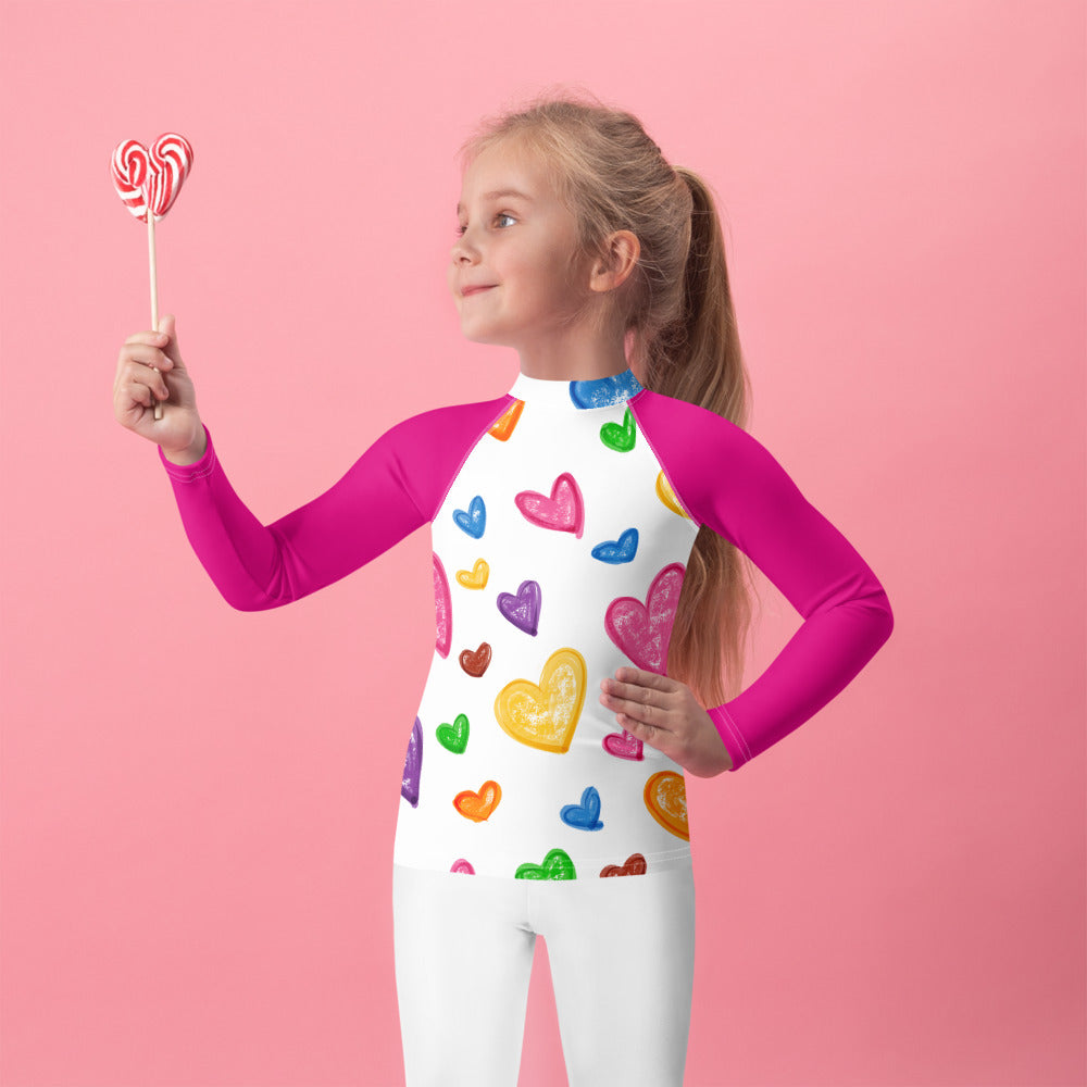 Crayon Hearts Kids Rash Guard