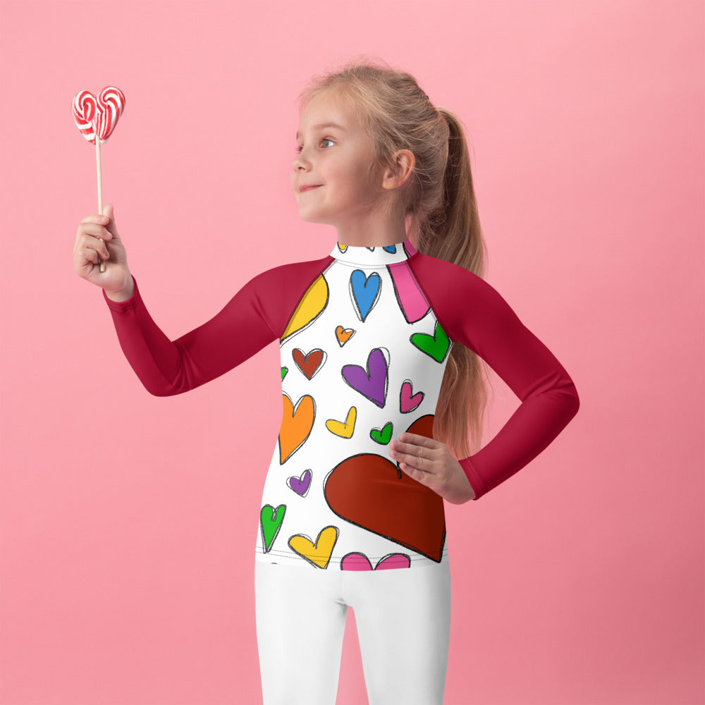 Large Sketch Hearts Kids Rash Guard