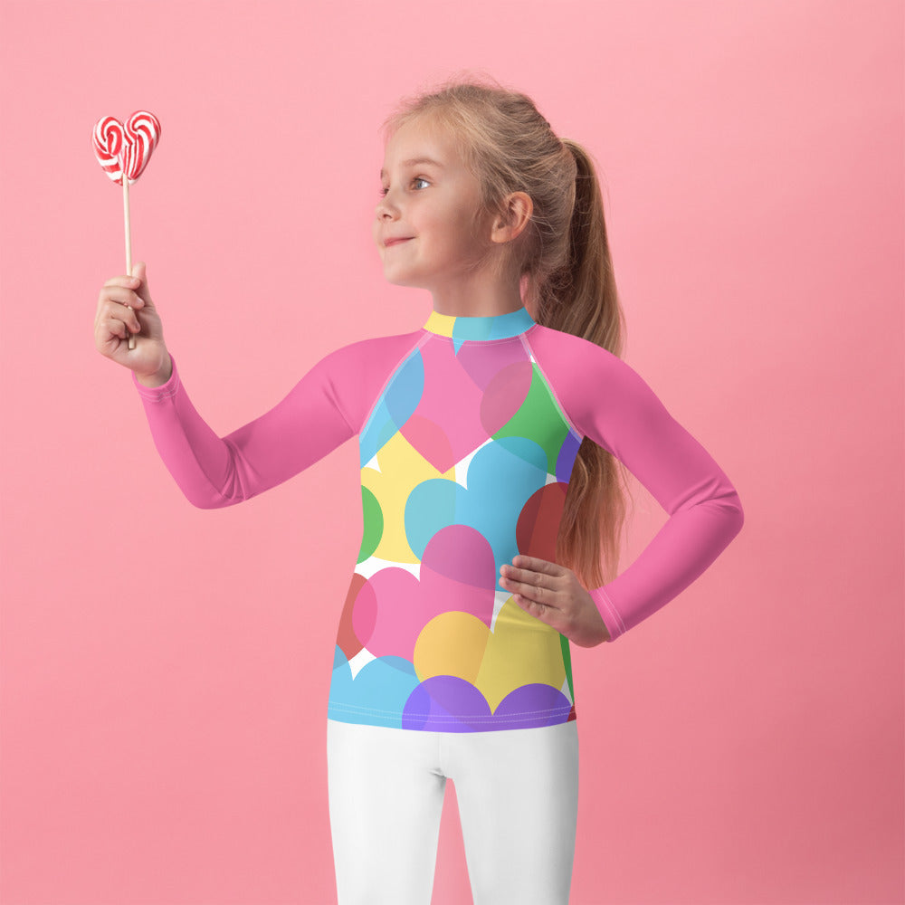 Large Colorful Hearts Kids Rash Guard