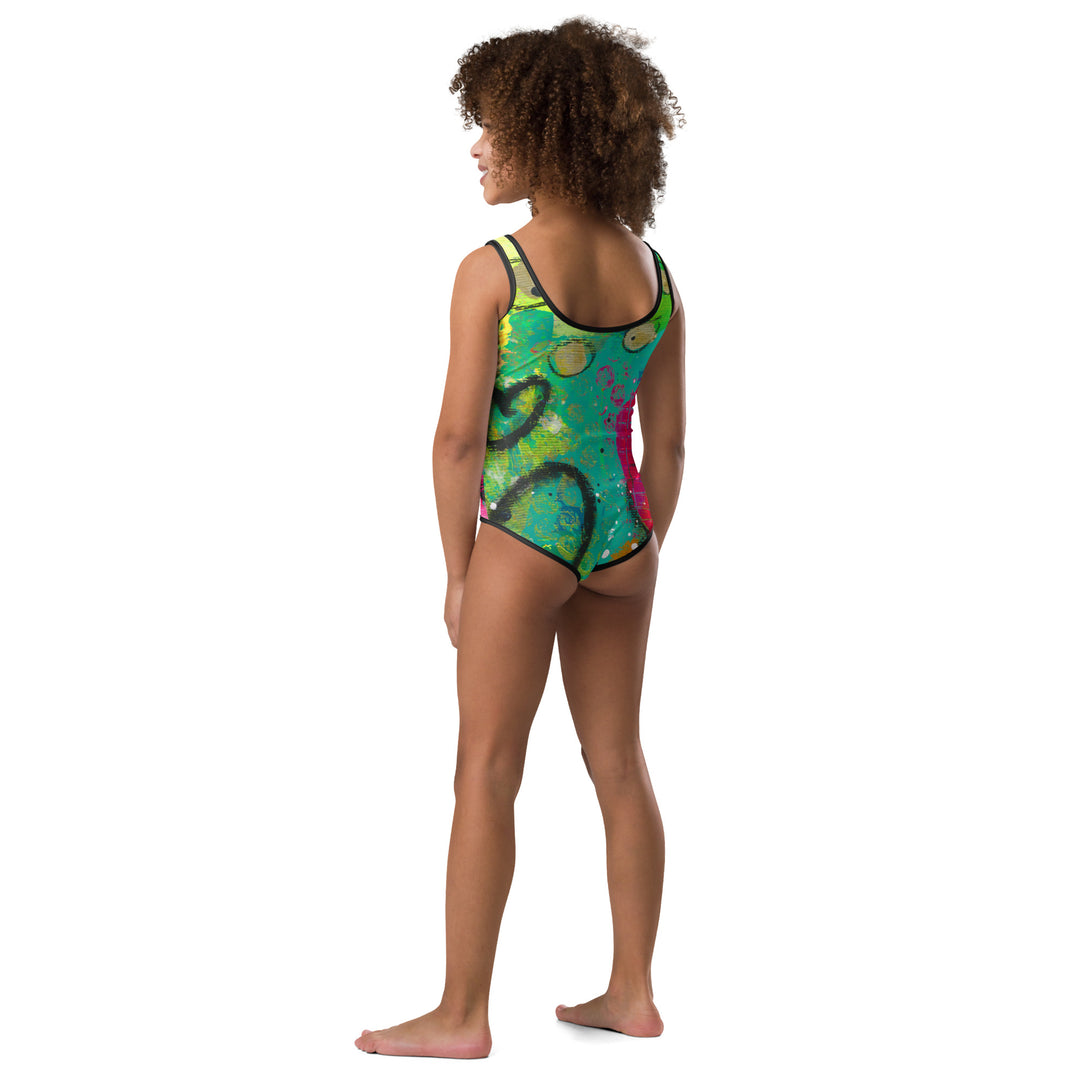 Abstract Hearts All-Over Print Kids Swimsuit