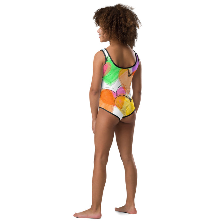 Sketched Hearts All-Over Print Kids Swimsuit