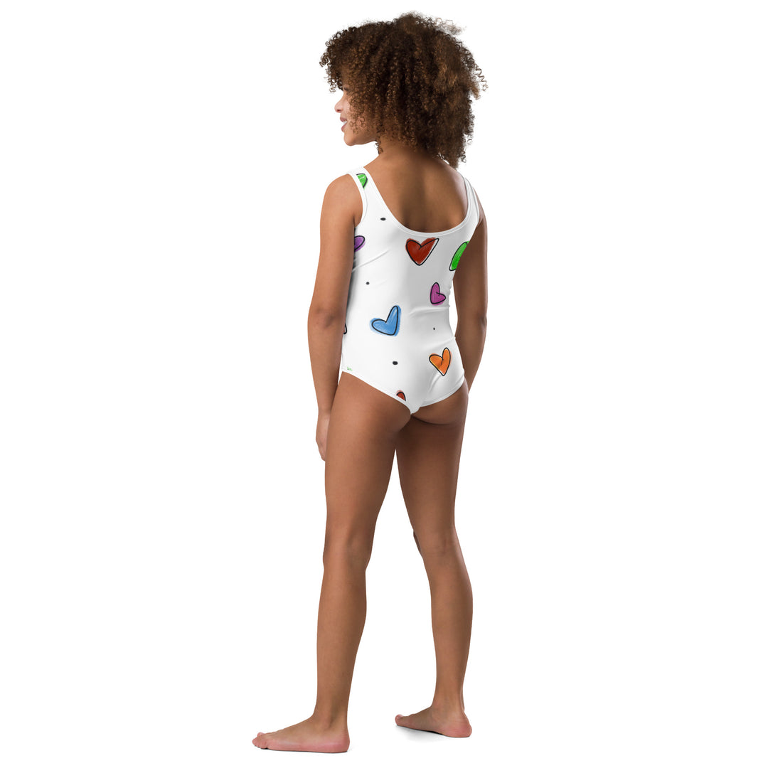 Little Sketch Hearts All-Over Print Kids Swimsuit