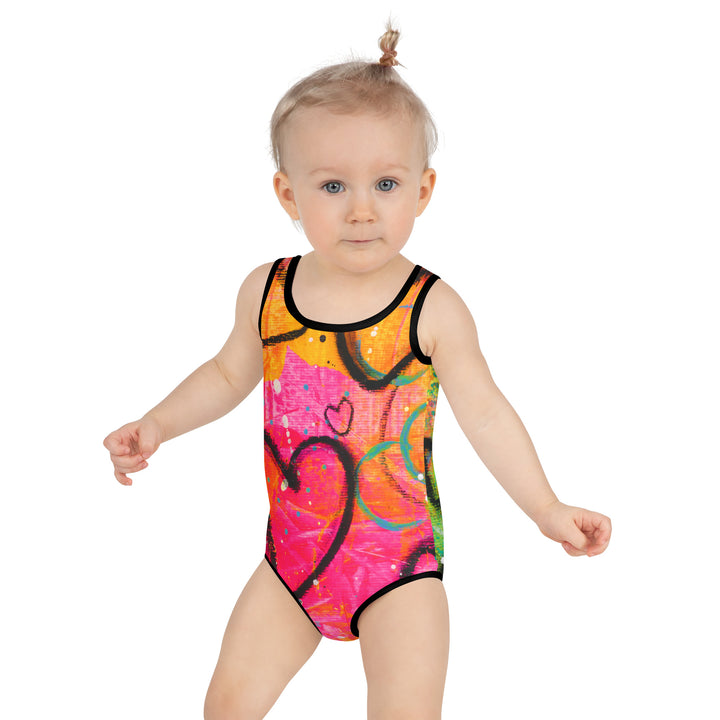 Abstract Hearts All-Over Print Kids Swimsuit