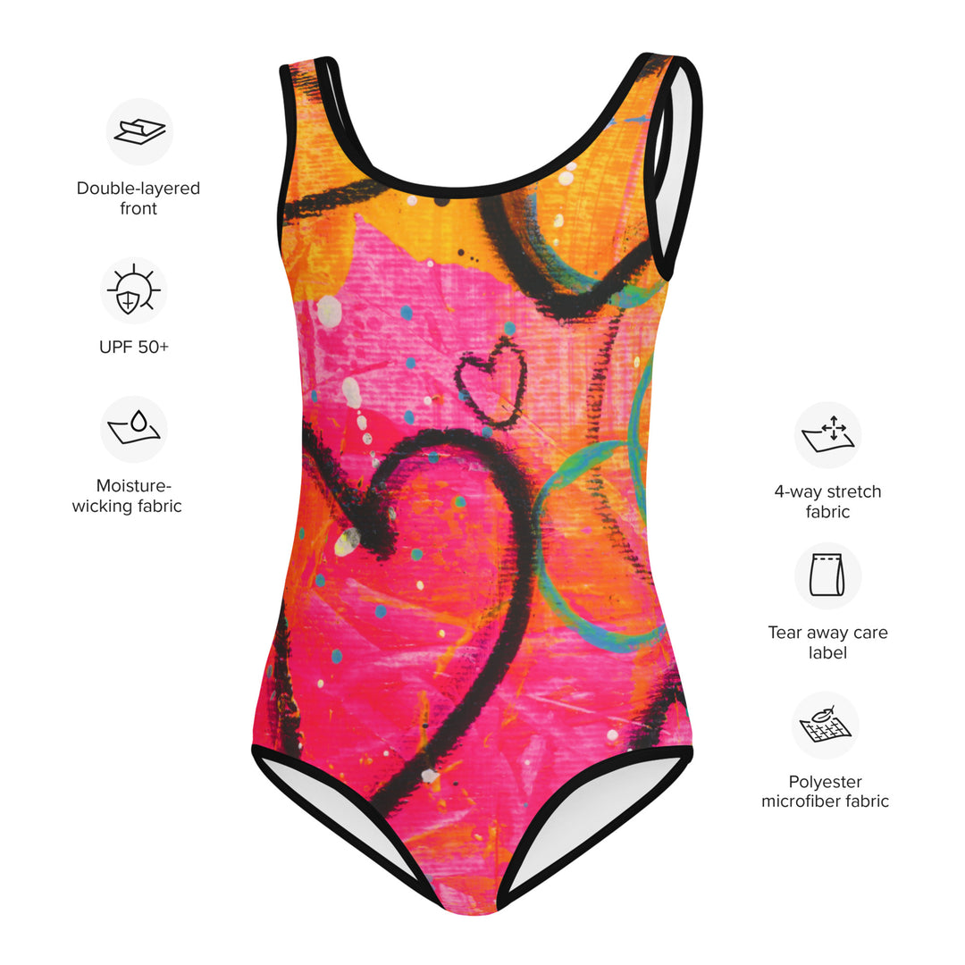 Abstract Hearts All-Over Print Kids Swimsuit