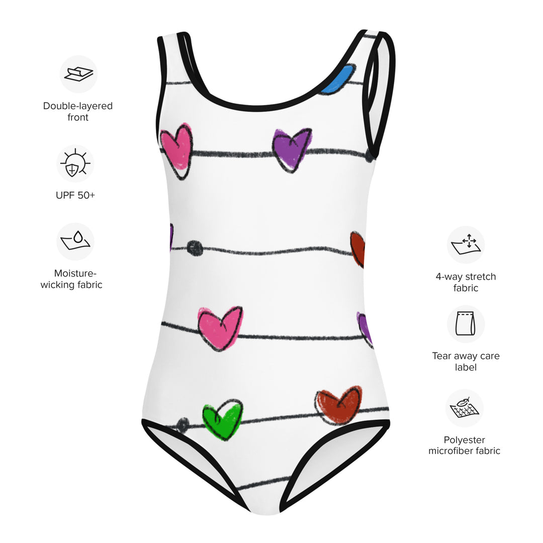 String Hearts All-Over Print Kids Swimsuit