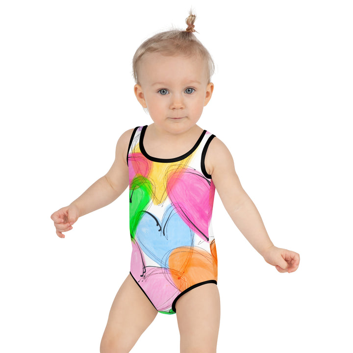 Sketched Hearts All-Over Print Kids Swimsuit