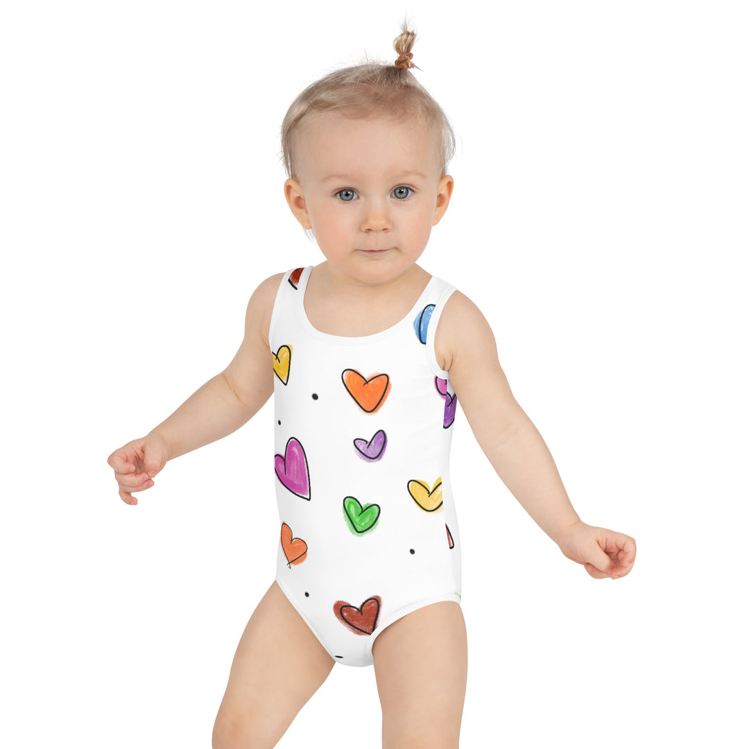 Little Sketch Hearts All-Over Print Kids Swimsuit