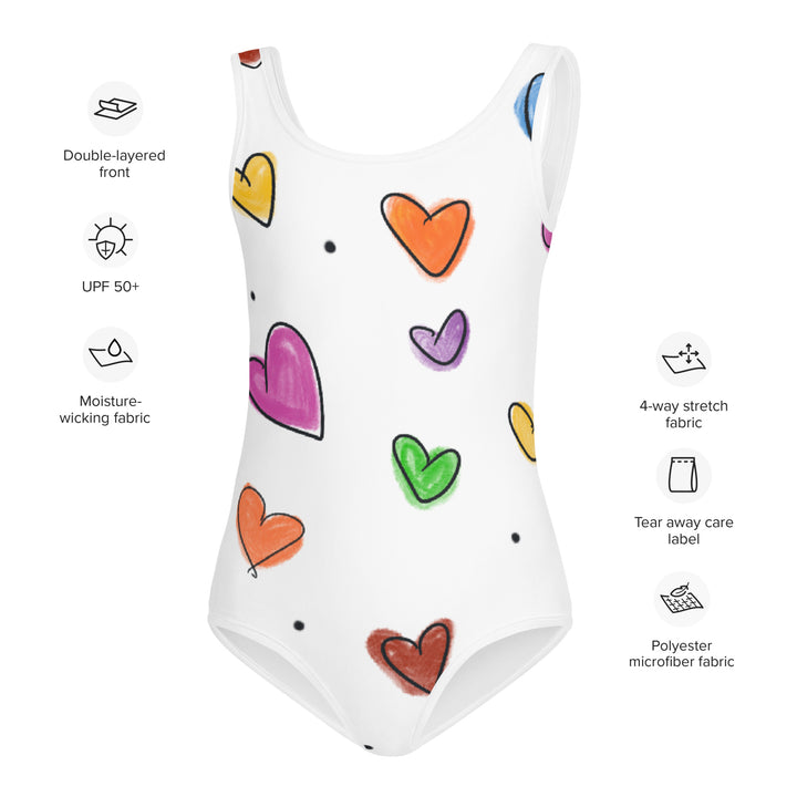 Little Sketch Hearts All-Over Print Kids Swimsuit