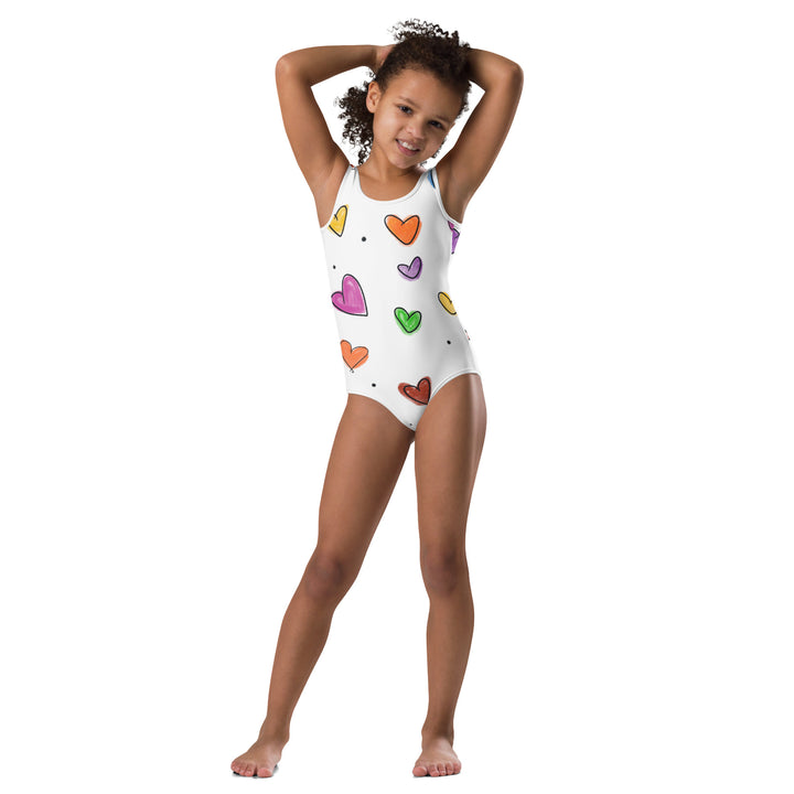 Little Sketch Hearts All-Over Print Kids Swimsuit