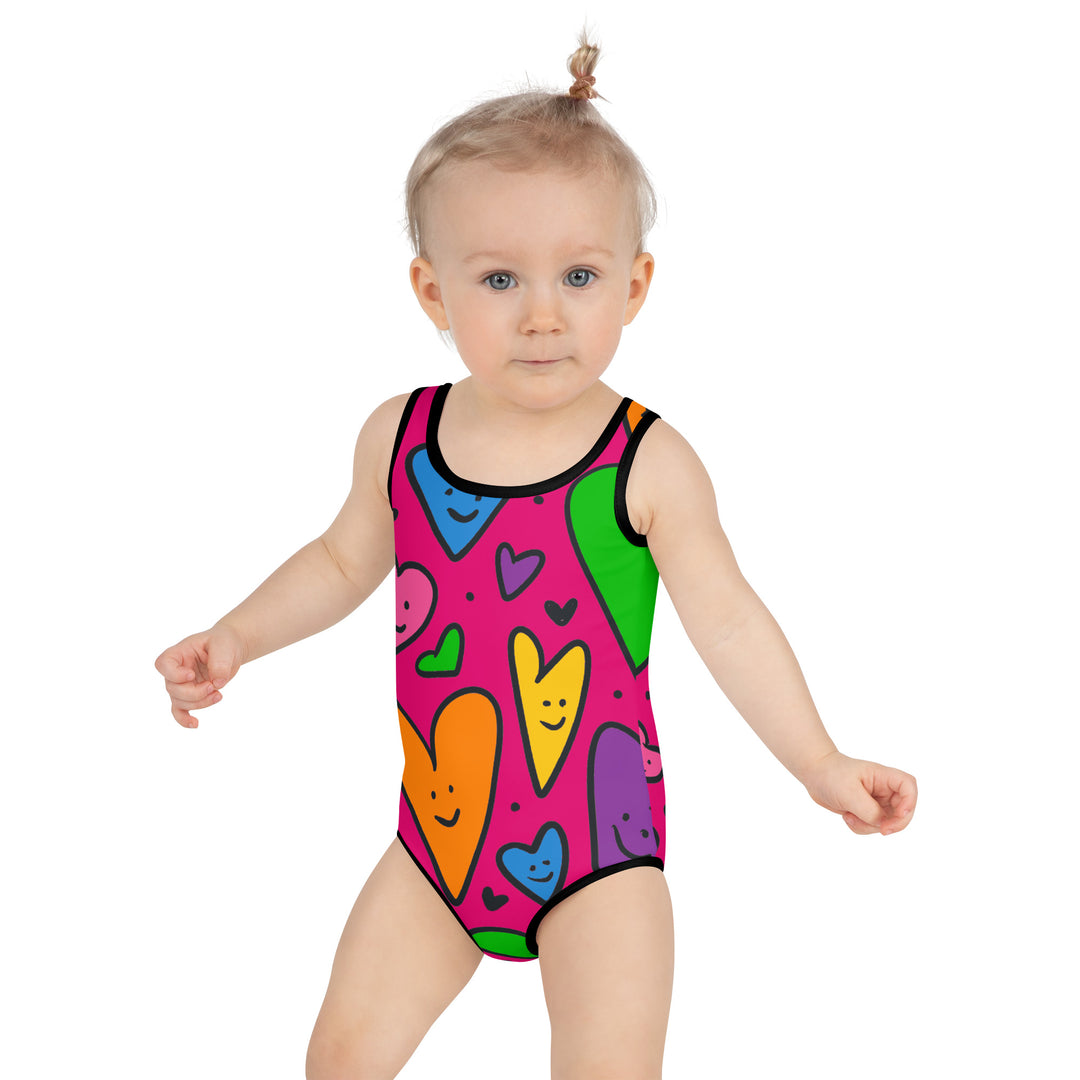 Happy Hearts All-Over Print Kids Swimsuit