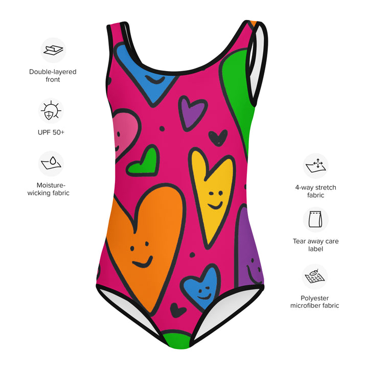 Happy Hearts All-Over Print Kids Swimsuit