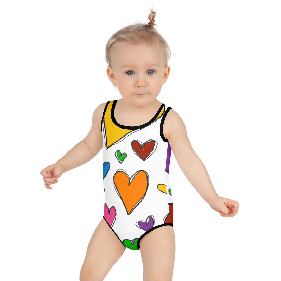 Large Sketched Hearts All-Over Print Kids Swimsuit