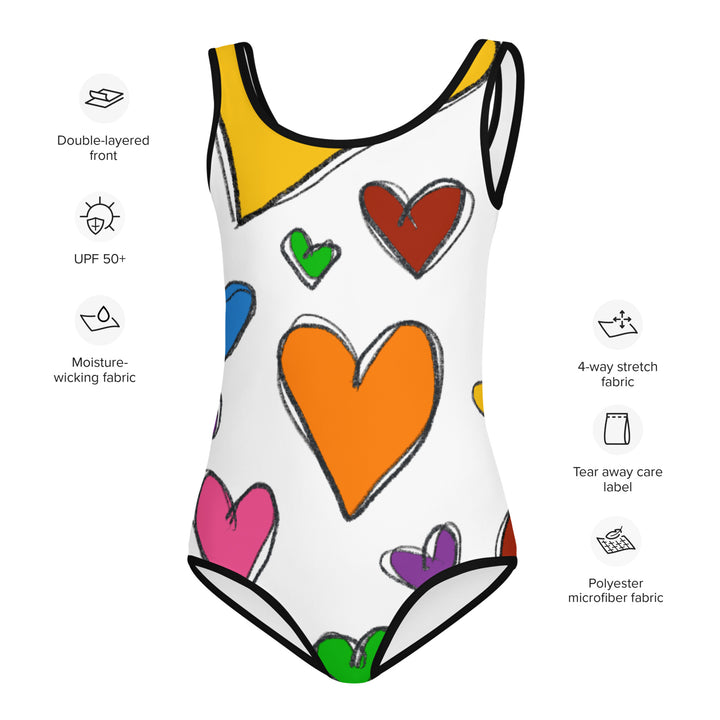 Large Sketched Hearts All-Over Print Kids Swimsuit