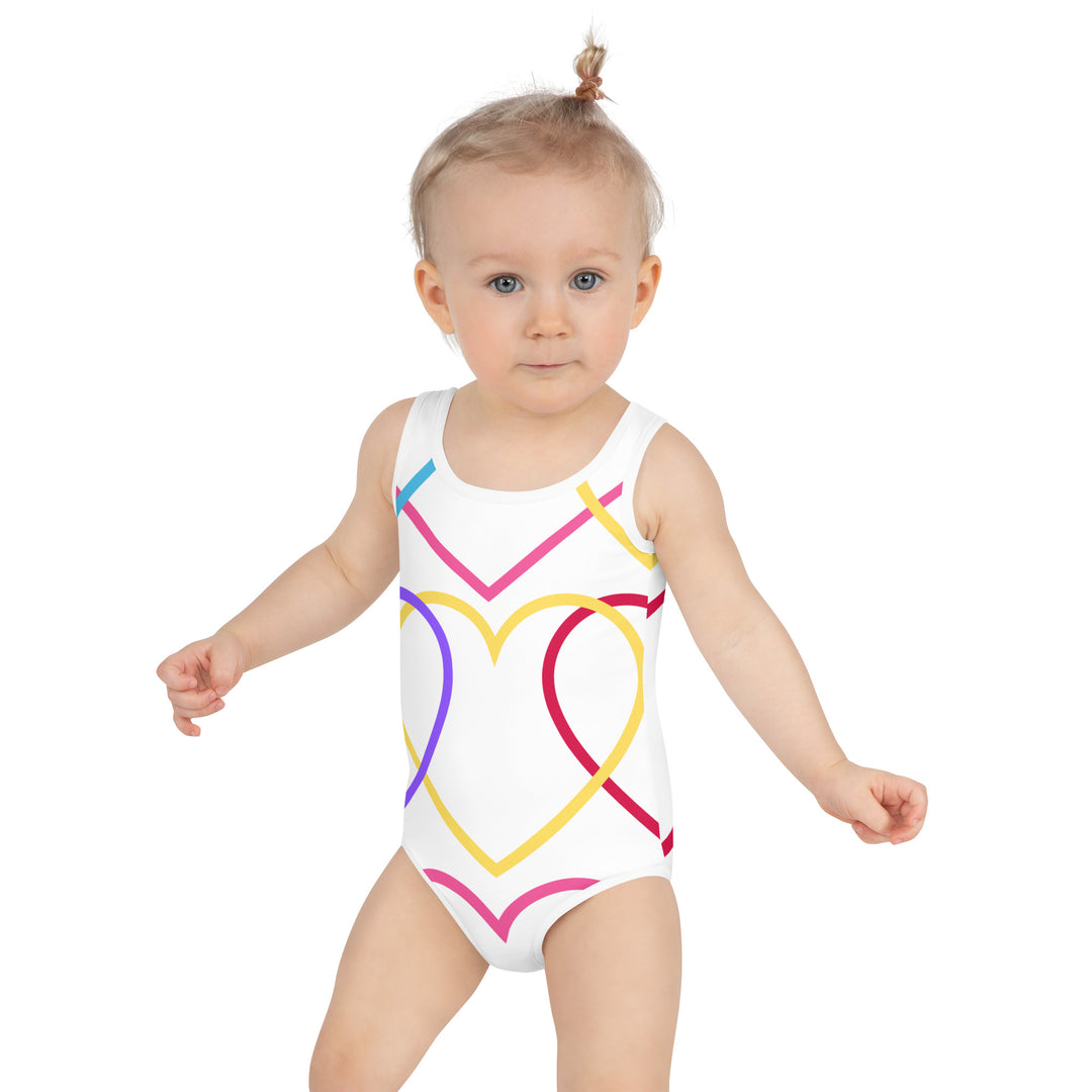 Symmetrical Hearts All-Over Print Kids Swimsuit