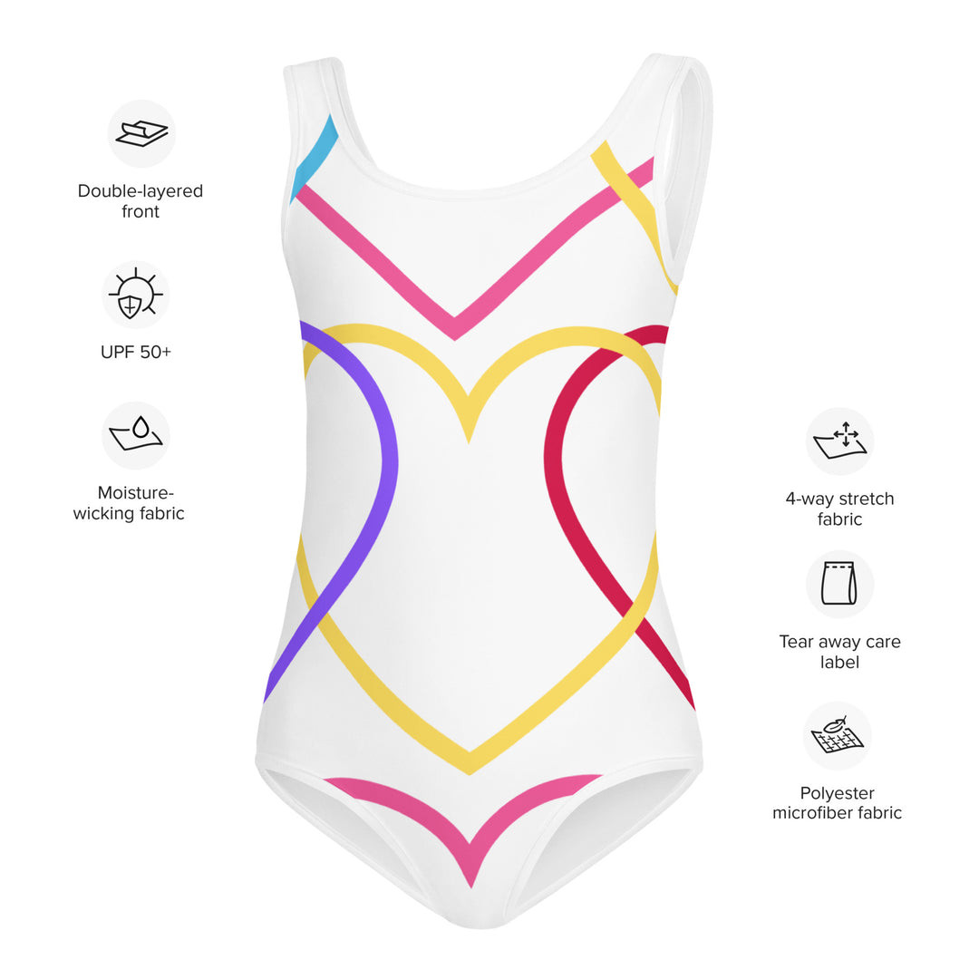 Symmetrical Hearts All-Over Print Kids Swimsuit