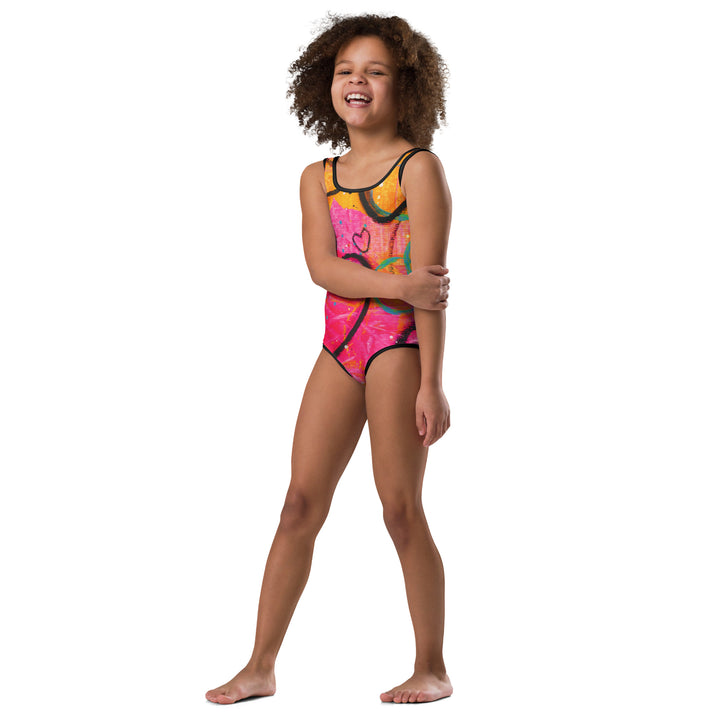 Abstract Hearts All-Over Print Kids Swimsuit