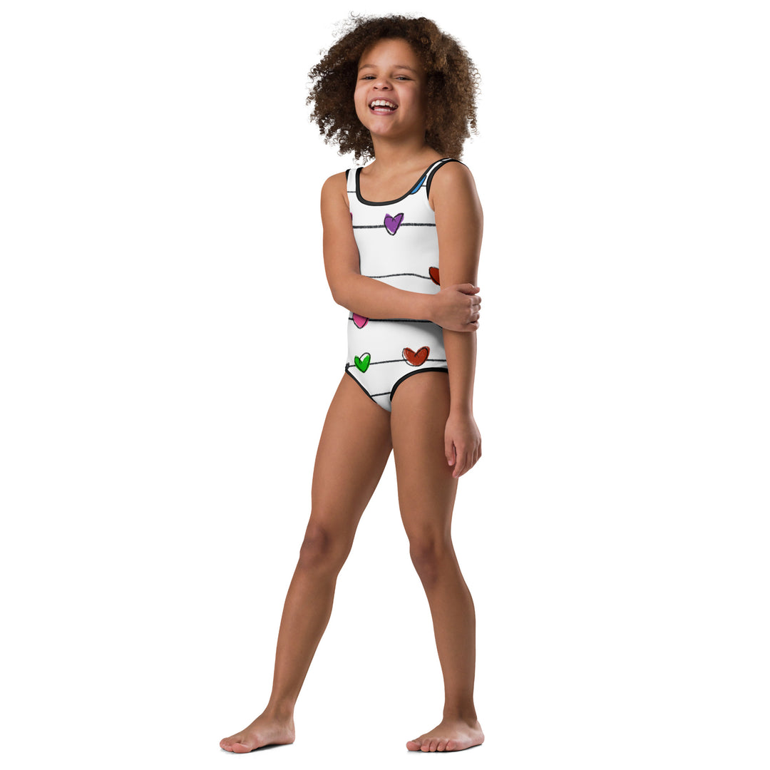 String Hearts All-Over Print Kids Swimsuit