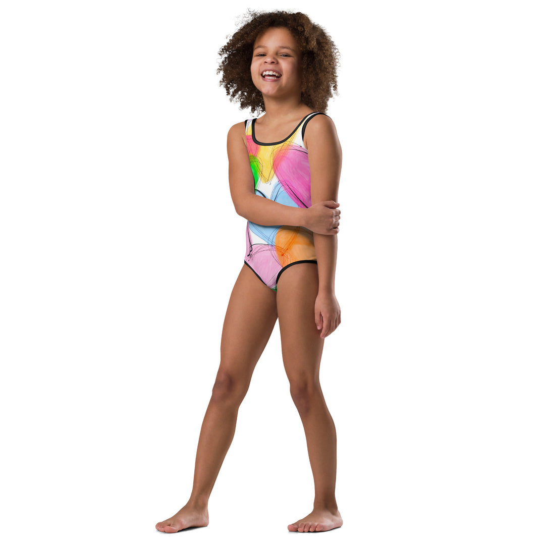 Sketched Hearts All-Over Print Kids Swimsuit