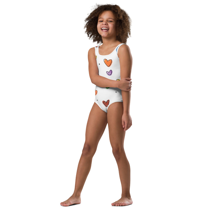 Little Sketch Hearts All-Over Print Kids Swimsuit