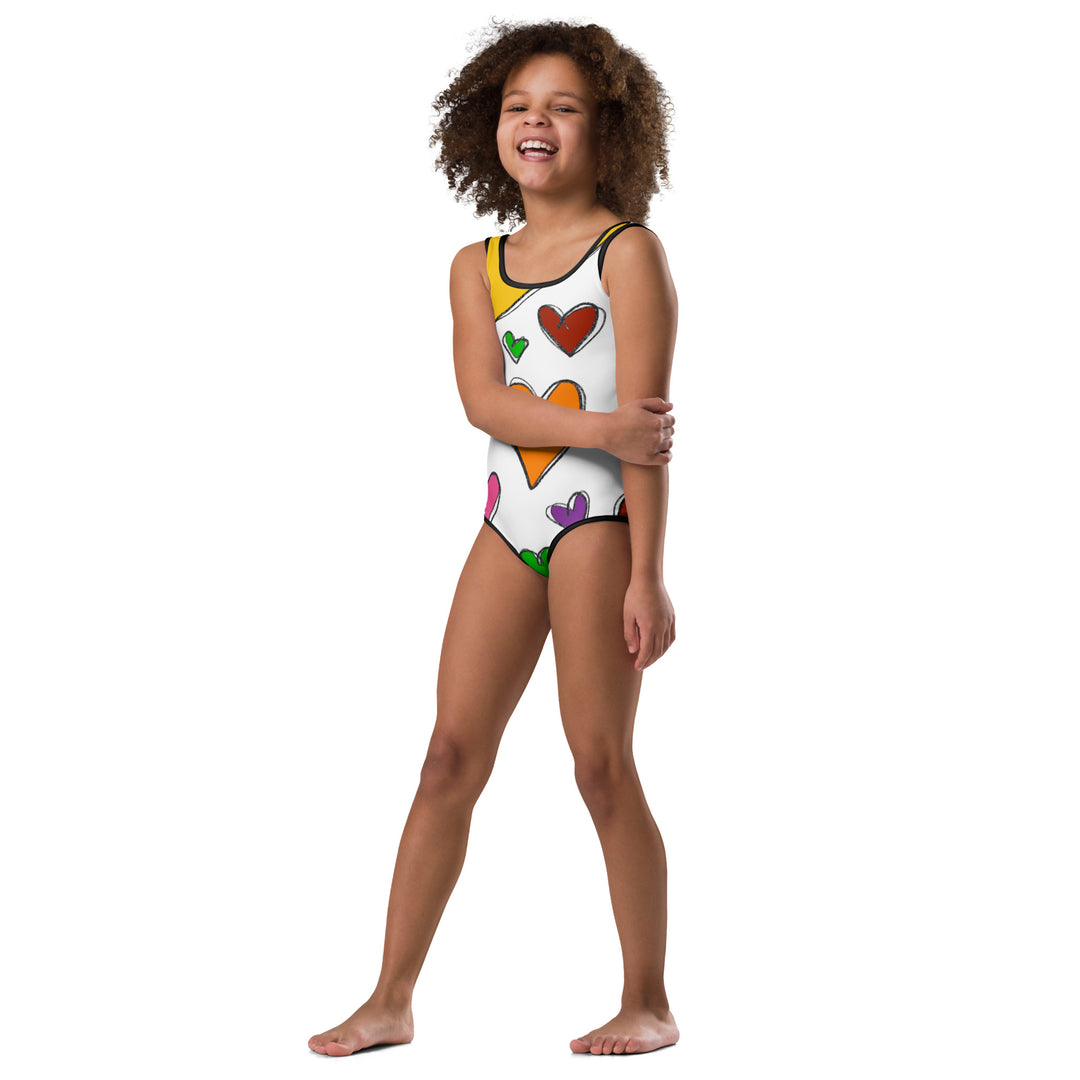 Large Sketched Hearts All-Over Print Kids Swimsuit