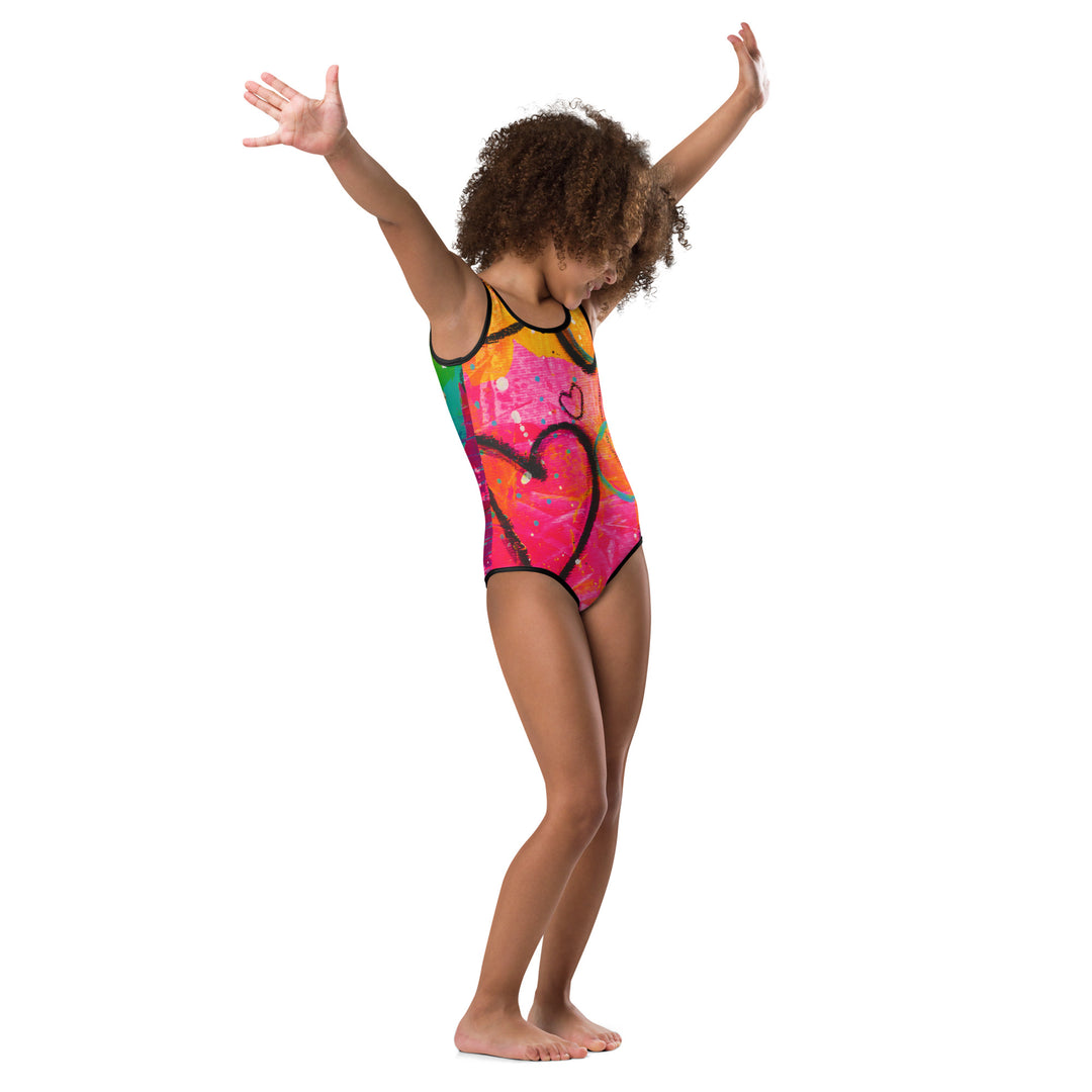 Abstract Hearts All-Over Print Kids Swimsuit