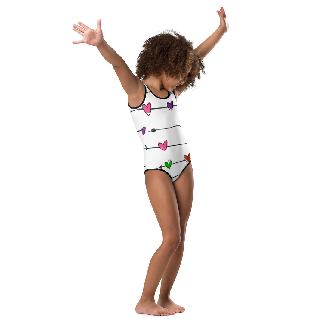 String Hearts All-Over Print Kids Swimsuit