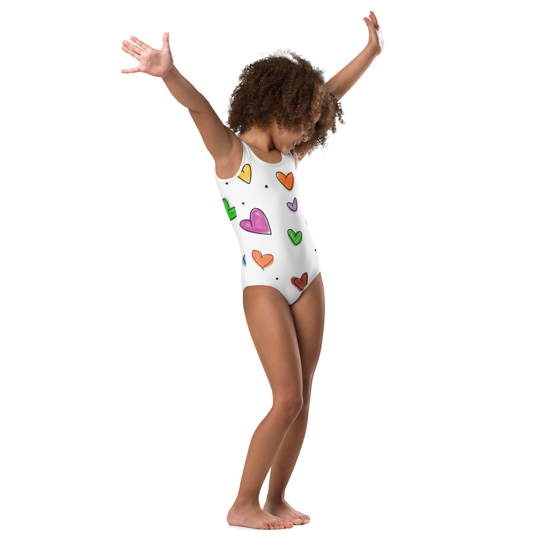 Little Sketch Hearts All-Over Print Kids Swimsuit