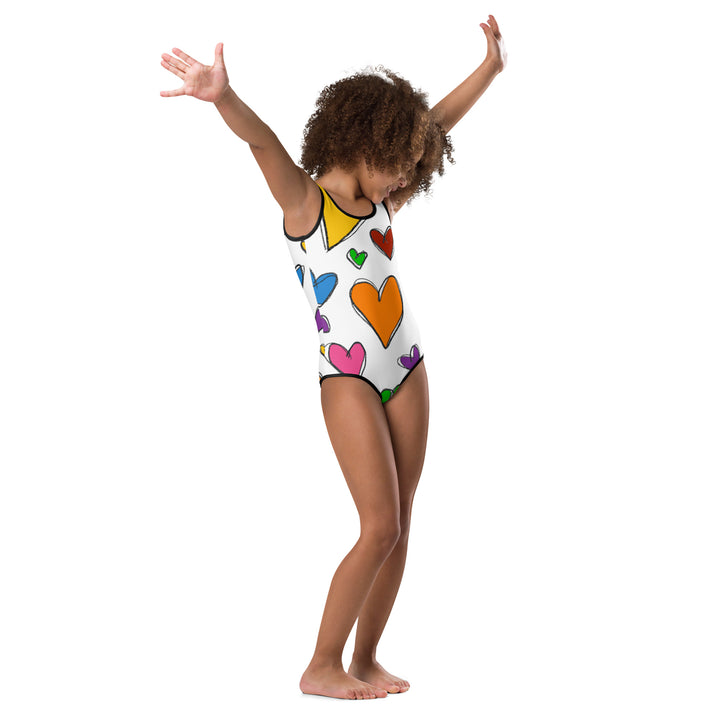 Large Sketched Hearts All-Over Print Kids Swimsuit