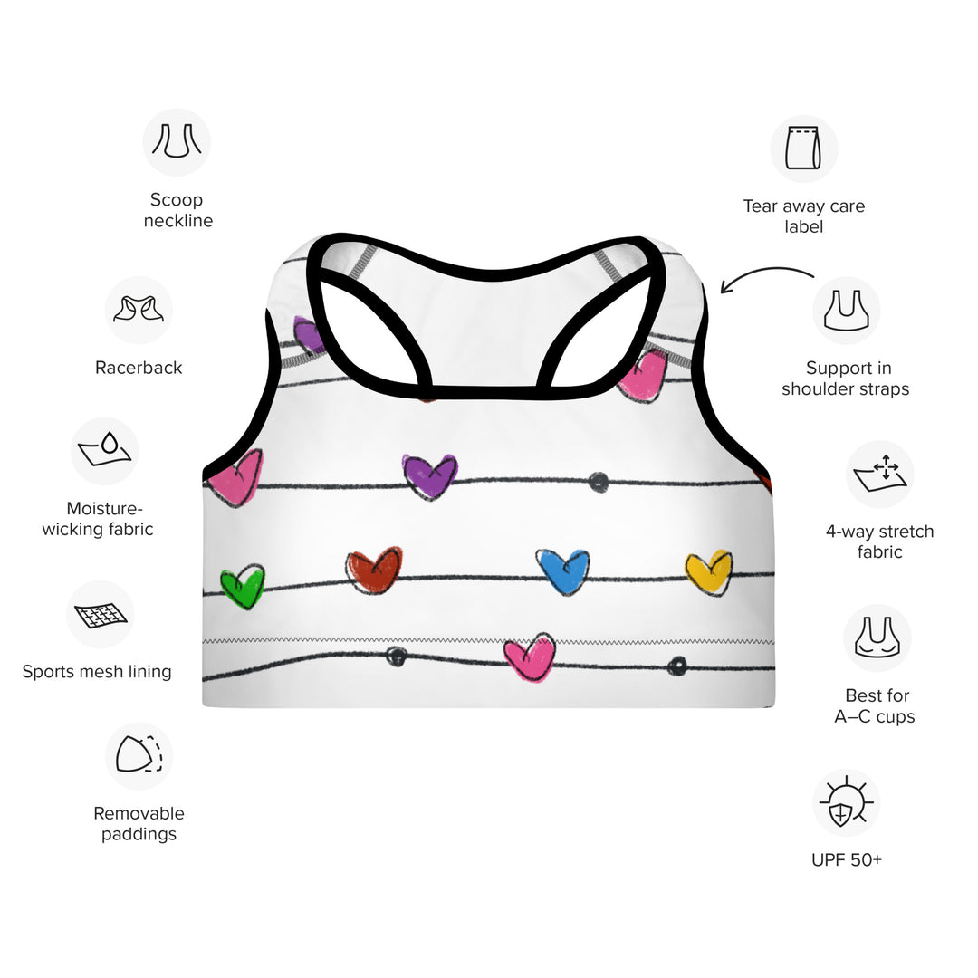 String Hearts Padded Sports Bra