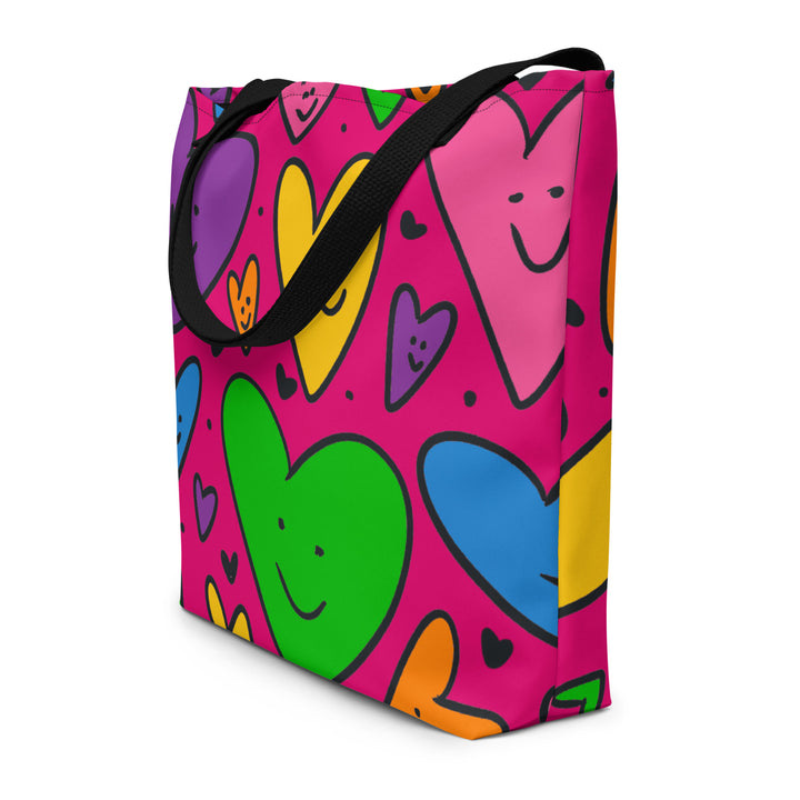 Happy Hearts All-Over Print Large Tote Bag