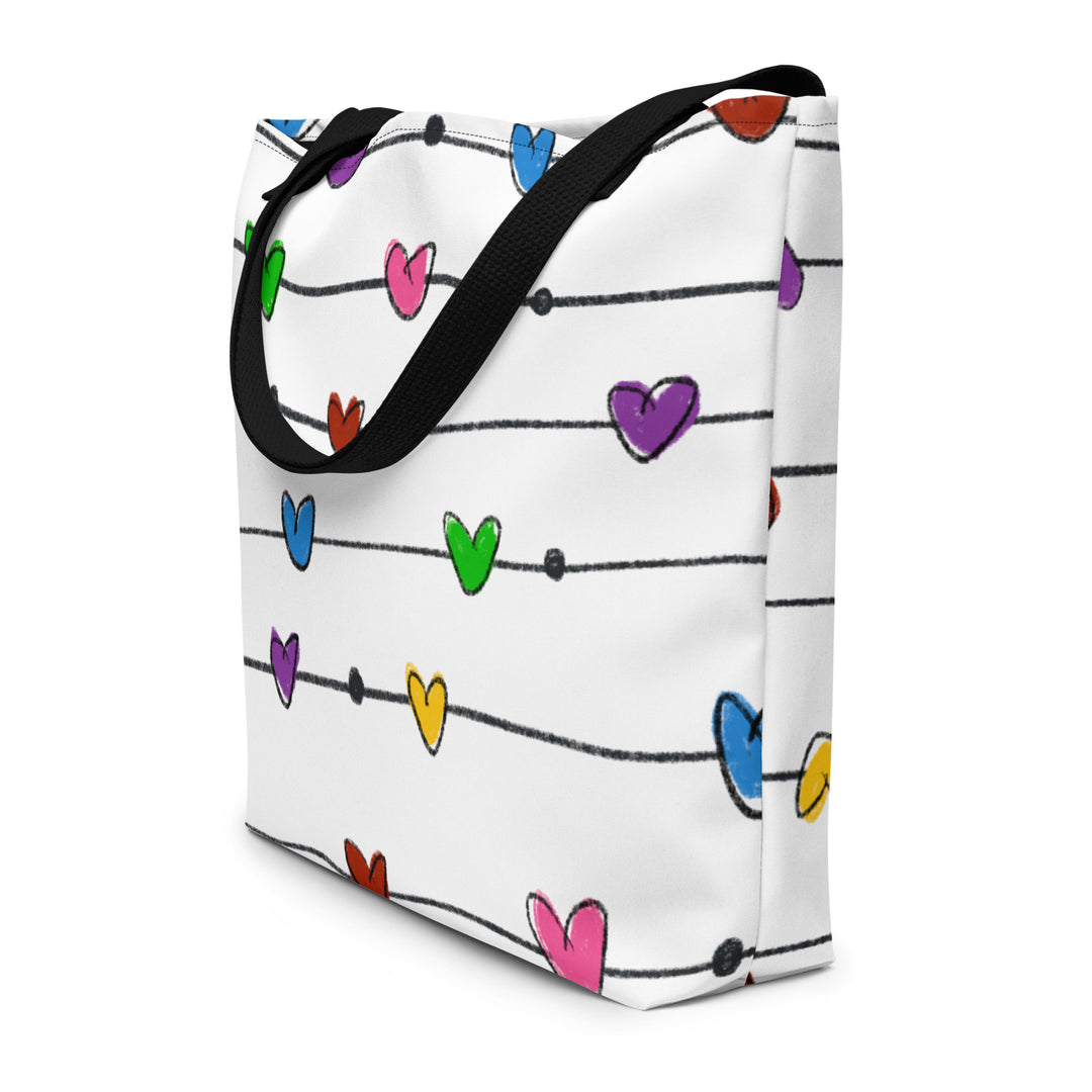 String Hearts All-Over Print Large Tote Bag