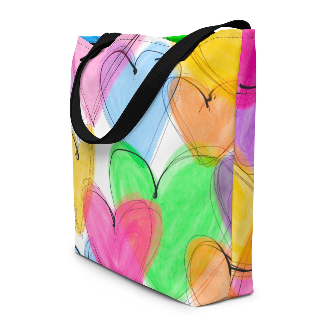 Sketch Hearts All-Over Print Large Tote Bag